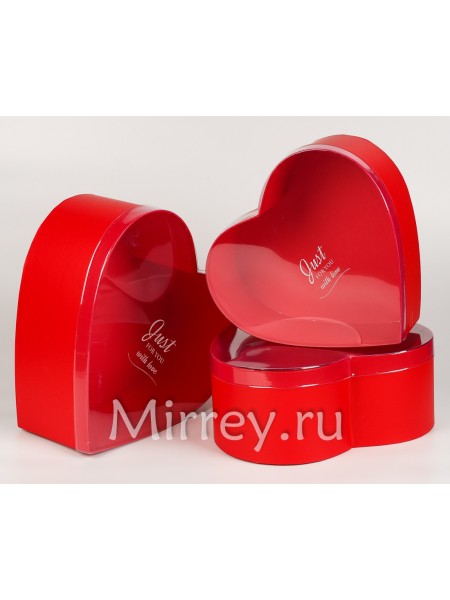 Коробка картон 33 х31,8 х13,2 см набор 3 шт сердце прозрачная крышка цвет красный W6634