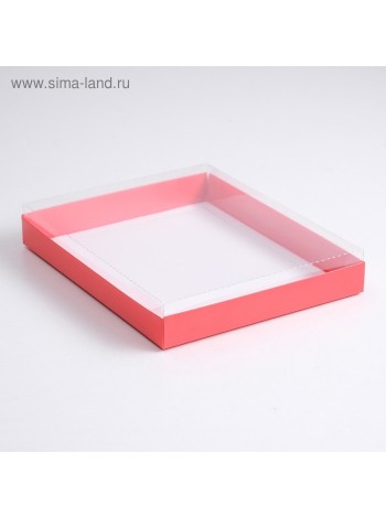 Коробка кондитерская 26 х21 х3 см с прозрачной крышкой цвет Алый для эклеров