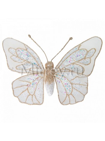 Бабочка на клипсе 21,5 х16 см органза белый