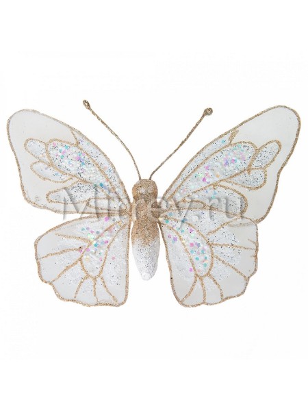 Бабочка на клипсе 21,5 х 16 см органза белый