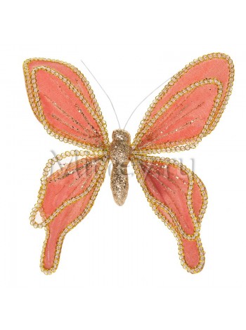 Бабочка на клипсе 20 см бархат-органза розовый