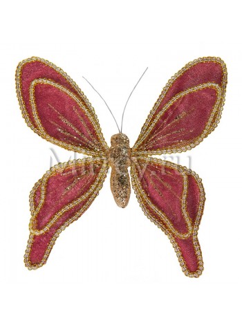 Бабочка на клипсе 20 см бархат-органза ярко-розовый
