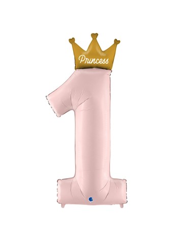 Фольга шар Цифра 1 46" PRINCESS с короной розовая GRABO Италия