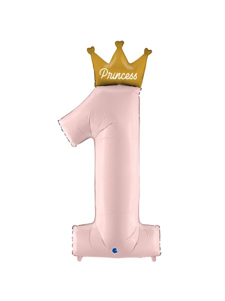 Фольга шар Цифра 1 46" PRINCESS с короной розовая GRABO Италия