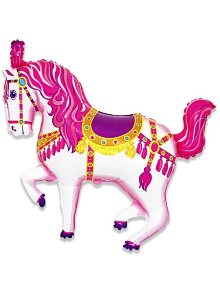 Фольга шар Цирковая лошадь фуксия 15"/37 см  1шт Испания