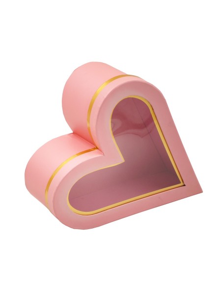 Коробка картон 24 х28,5 х9 см сердце прозрачная крышка цвет розовый