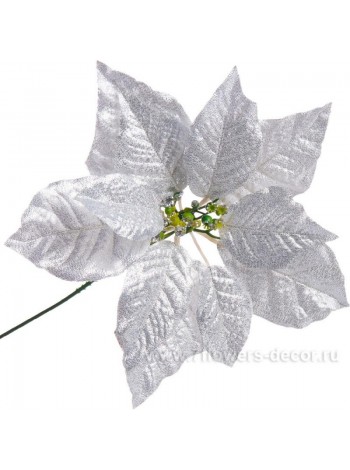 Пуансетия цветок искусственный 22 х 13 см серебро