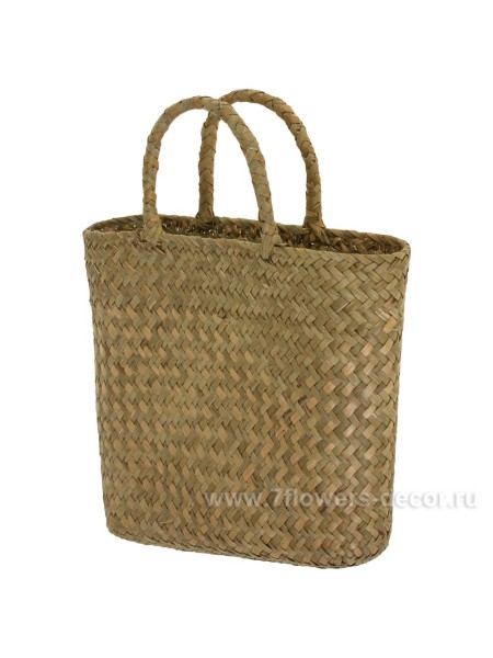 Кашпо-сумка 30,5 хH20 водоросли/металл  плетенное с ручуками цвет натуральный Арт LY-22440
