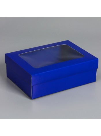 Коробка складная 21 х15 х7 см с окном цвет синий