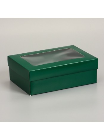 Коробка складная 21 х15 х7 см с окном Армейский зеленый