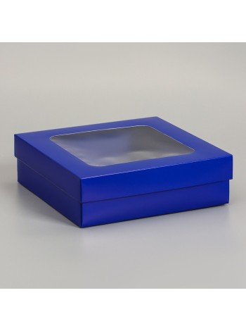 Коробка складная 20 х20 х6 см с окном цвет синий