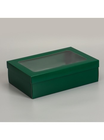 Коробка складная 30 х20 х9 см с окном Армейский зеленый