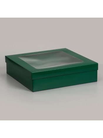 Коробка складная 30 х30 х8 см с окном армейский зеленый