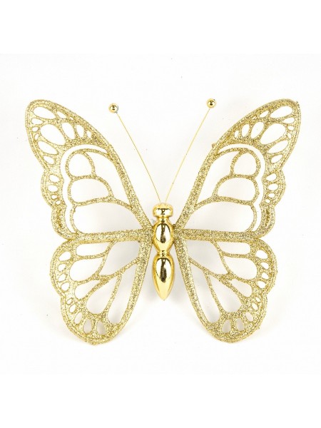 Бабочка с глиттером 12 х 14 см цвет золотой
