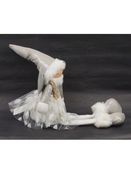 Ангел 45 см девочка с болтающимися ножками текстиль цвет  белый/серебро HS 40-10