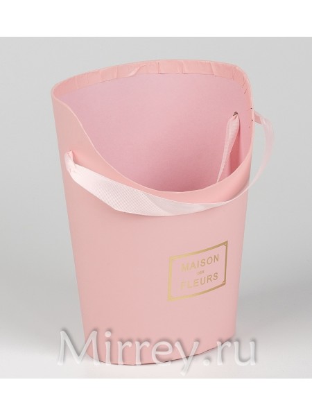 Коробка для цветов 17 х14 х22 см с ручкой цвет розовый W6641