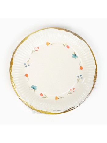 Тарелка бумага 10 шт 18 см Керамика с цветами