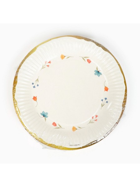 Тарелка бумага 10 шт 18 см Керамика с цветами