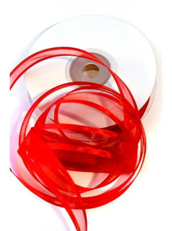 Лента атлас-шифон 1,5 см х20 м 115/20 с атласной кромкой цвет красный
