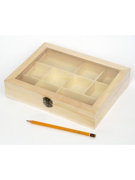 Коробка деревянная органайзер с окошком 26 х 20 х 5 см  HS-7-12