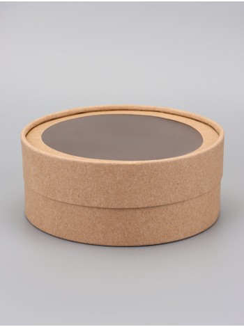 Коробка картон 15 х6 см круг с окном цвет крафт