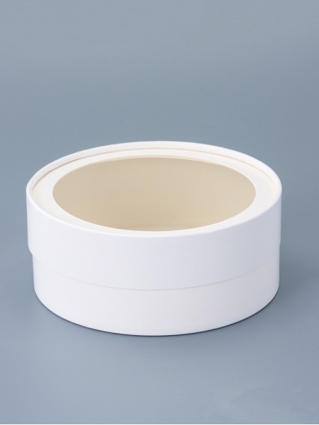 Коробка картон 15 х6 см круг с окном цвет белый