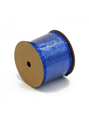 Лента 6,5 см х3 м с глиттером цвет синий KF5944GB-4