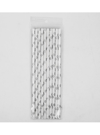 Трубочка для коктейля набор 10 шт Горох серебрянный на белом голография HS-48-3