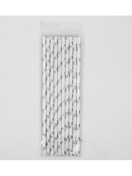 Трубочка для коктейля Горох серебрянный на белом голография набор 10 шт HS-48-3