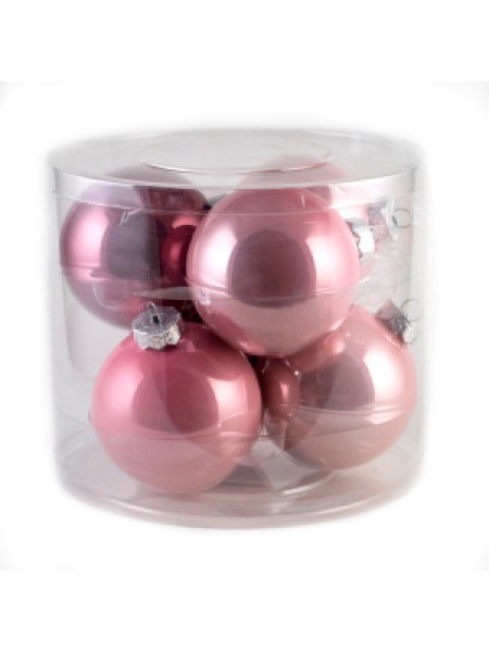 Шар стекло 8 см набор 6 шт цвет розовый Е1779-8
