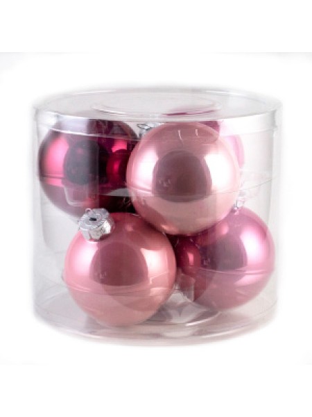 Шар стекло 8 см набор 6 шт цвет розовый Е1781-8