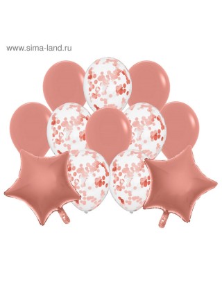 Букет шаров Праздничный набор 12 шт латекс/фольга/конфетти цвет розовое золото
