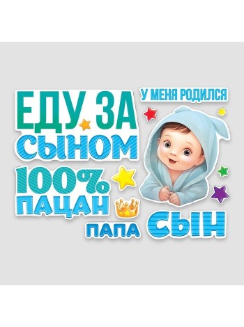 Набор магнитов на авто Еду за сыном 42 х 29,7 см