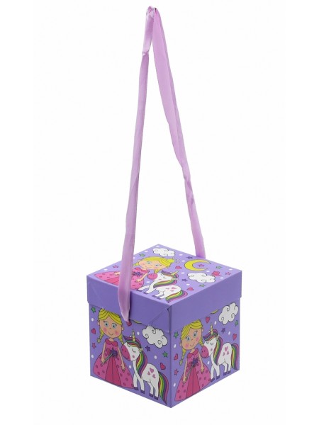 Коробка складная 10 х10 х10 см Принцесса с Единорогом на фиолетовом BOX-120 HS-46-3