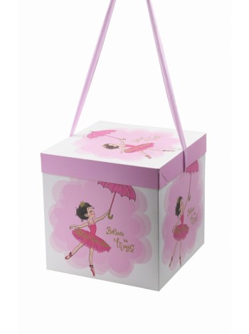 Коробка складная 22 х22 х22 см Принцесса с зонтом на нежно- розовом BOX-120 HS-46-3