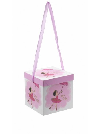 Коробка складная 15 х15 х15 см Принцесса с зонтом на нежно- розовом BOX-120 HS-46-3