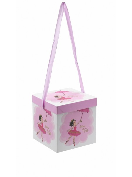 Коробка складная 15 х15 х15 см Принцесса с зонтом на нежно- розовом BOX-120 HS-46-3