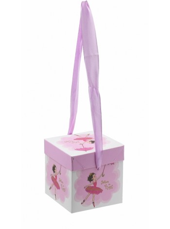 Коробка складная 10 х10 х10 см Принцесса с зонтом на нежно- розовом BOX-120 HS-46-3