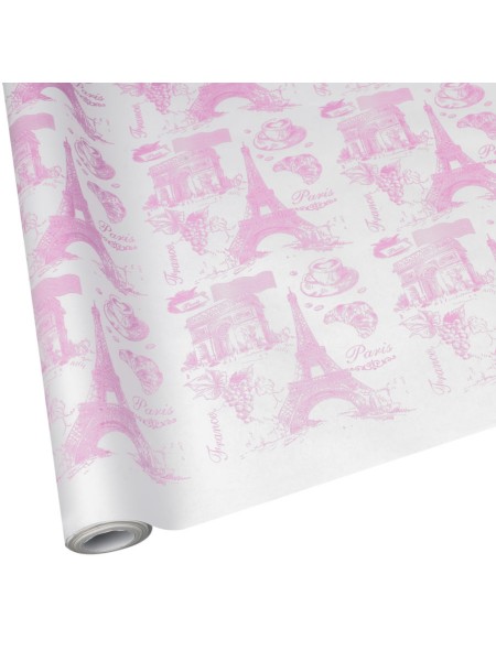 Бумага крафт 70 см х10 м Париж розовый цвет на белом фоне