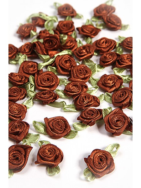 Цветок декоративный 001/15 атласная розочка шоколадная 1 х 2,5 см