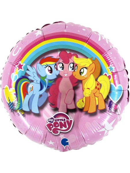 Фольга шар круг My Little Pony, дружные лошадки, розовый 18"/46 см Grabo