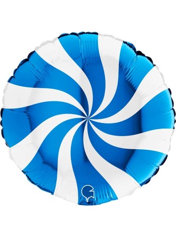 Фольга шар круг Леденец синий/белый 18"/46 см