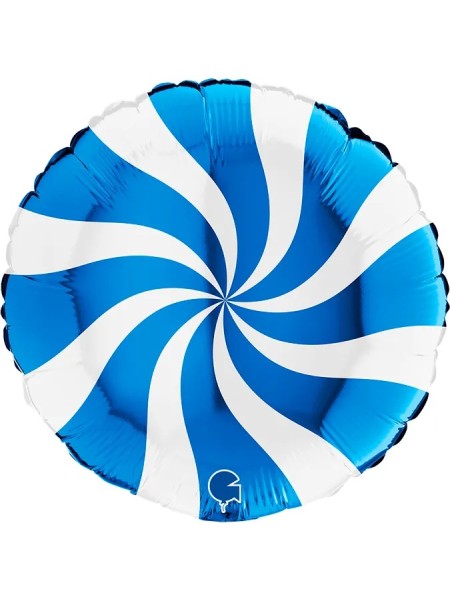 Фольга шар круг Леденец синий/белый 18"/46 см