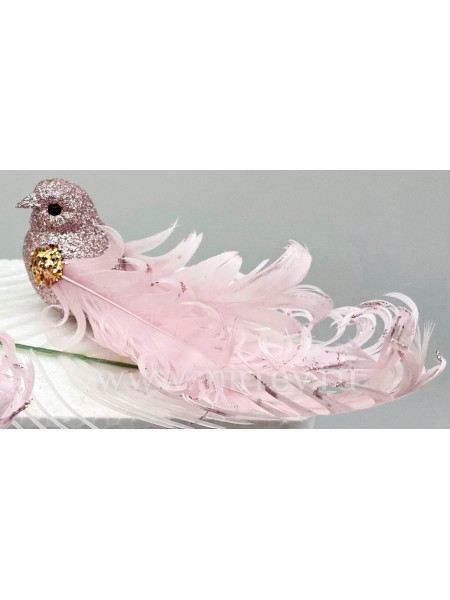 Птичка глиттер на клипсе набор 12 шт цвет розовый натур. перо