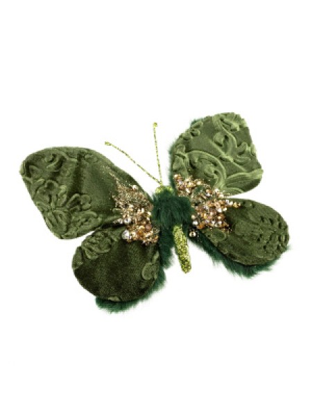 Бабочка со стразами на прищепке 19 х14 х H2.5 см цвет зеленый  688126365-G