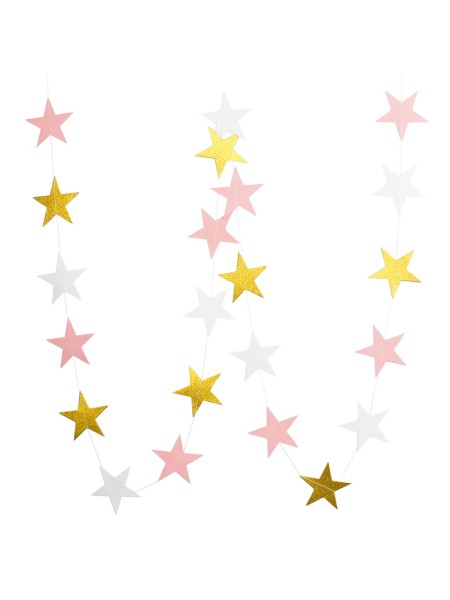 Гирлянда Звезды блеск 195 см розовый/золото/белый HS-62-5