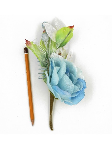Роза веточка в снегу блеск 25 см цвет голубой  HS-56-17
