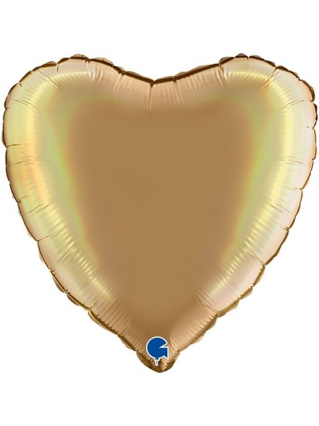 Фольга шар Сердце 18"/46 см Шампань платина голография Италия