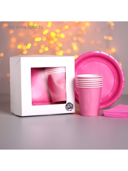 Набор посуды бумага Розовый рассвет на 6 персон