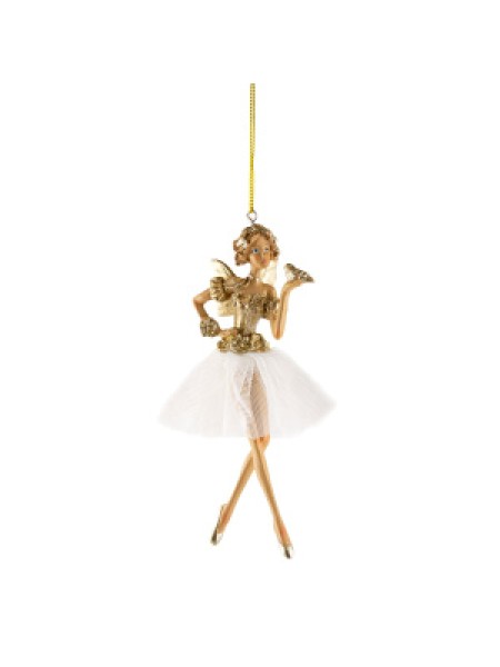 Балерина 15,5 х6,5 х4 см цвет белый/золотой украшение подвесное арт.А182259AG